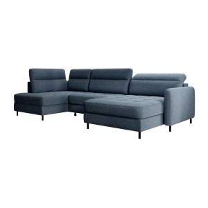 Canapé d’angle convertible BERTHO 306 cm bleu nuit – Angle droit avec coffre 