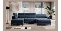 Canapé d’angle convertible BERTHO 306 cm bleu nuit – Angle droit avec coffre 