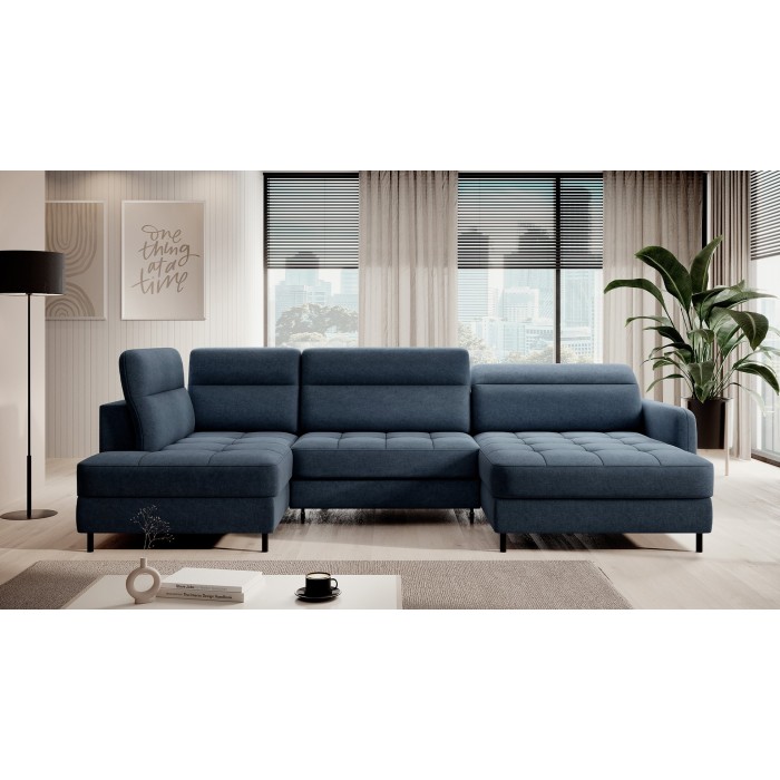 Canapé d’angle convertible BERTHO 306 cm bleu nuit – Angle droit avec coffre 