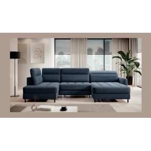 Canapé d’angle convertible BERTHO 306 cm bleu nuit – Angle droit avec coffre 