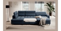 Canapé d’angle convertible BERTHO 306 cm bleu nuit – Angle droit avec coffre 