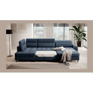 Canapé d’angle convertible BERTHO 306 cm bleu nuit – Angle droit avec coffre 