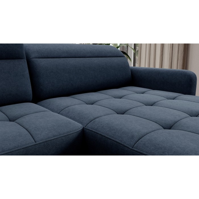 Canapé d’angle convertible BERTHO 306 cm bleu nuit – Angle droit avec coffre 