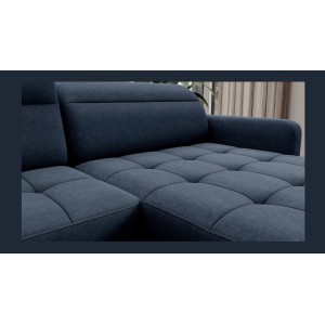 Canapé d’angle convertible BERTHO 306 cm bleu nuit – Angle droit avec coffre 