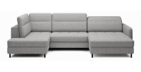 Canapé d’angle convertible BERTHO 306 cm gris foncé chenillé – Angle droit avec coffre 