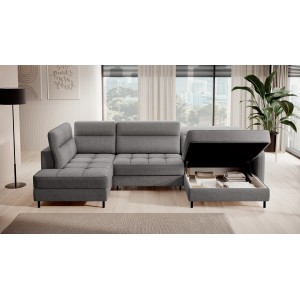 Canapé d’angle convertible BERTHO 306 cm gris foncé chenillé – Angle droit avec coffre 