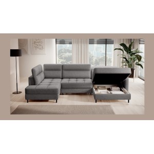 Canapé d’angle convertible BERTHO 306 cm gris foncé chenillé – Angle droit avec coffre 