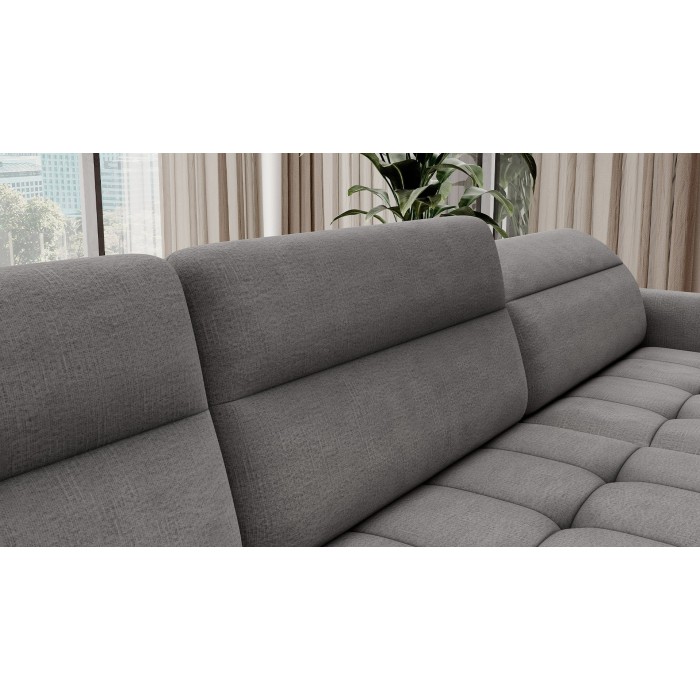 Canapé d’angle convertible BERTHO 306 cm gris foncé chenillé – Angle droit avec coffre 