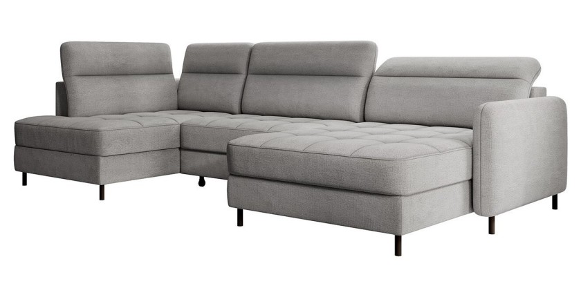 Canapé d’angle convertible BERTHO 306 cm gris foncé chenillé – Angle droit avec coffre 