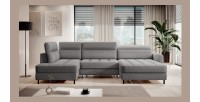 Canapé d’angle convertible BERTHO 306 cm gris foncé chenillé – Angle droit avec coffre 