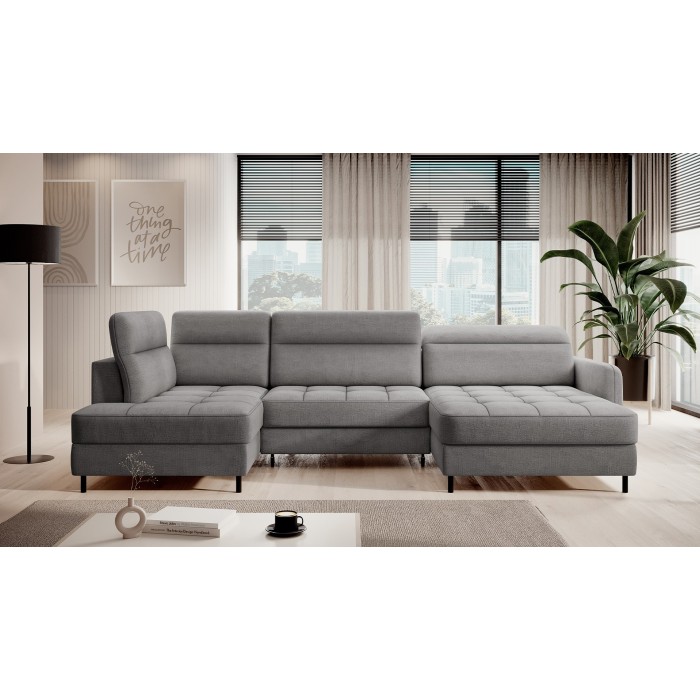 Canapé d’angle convertible BERTHO 306 cm gris foncé chenillé – Angle droit avec coffre 