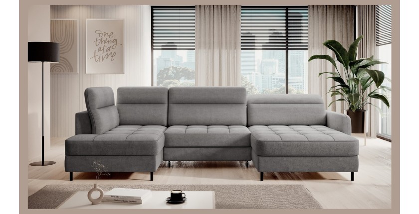 Canapé d’angle convertible BERTHO 306 cm gris foncé chenillé – Angle droit avec coffre 