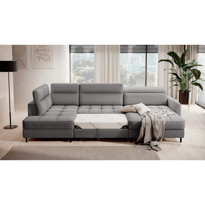 Canapé d’angle convertible BERTHO 306 cm gris foncé chenillé – Angle droit avec coffre 