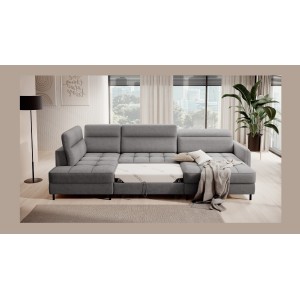 Canapé d’angle convertible BERTHO 306 cm gris foncé chenillé – Angle droit avec coffre 