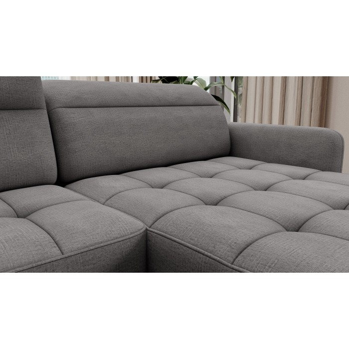 Canapé d’angle convertible BERTHO 306 cm gris foncé chenillé – Angle droit avec coffre 