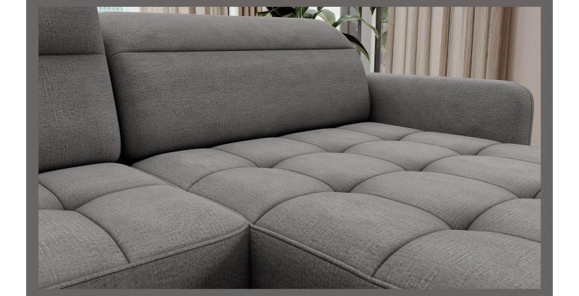 Canapé d’angle convertible BERTHO 306 cm gris foncé chenillé – Angle droit avec coffre 