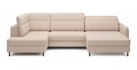 Canapé d’angle convertible BERTHO 306 cm beige crème chenillé – Angle droit avec coffre 