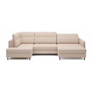Canapé d’angle convertible BERTHO 306 cm beige crème chenillé – Angle droit avec coffre 
