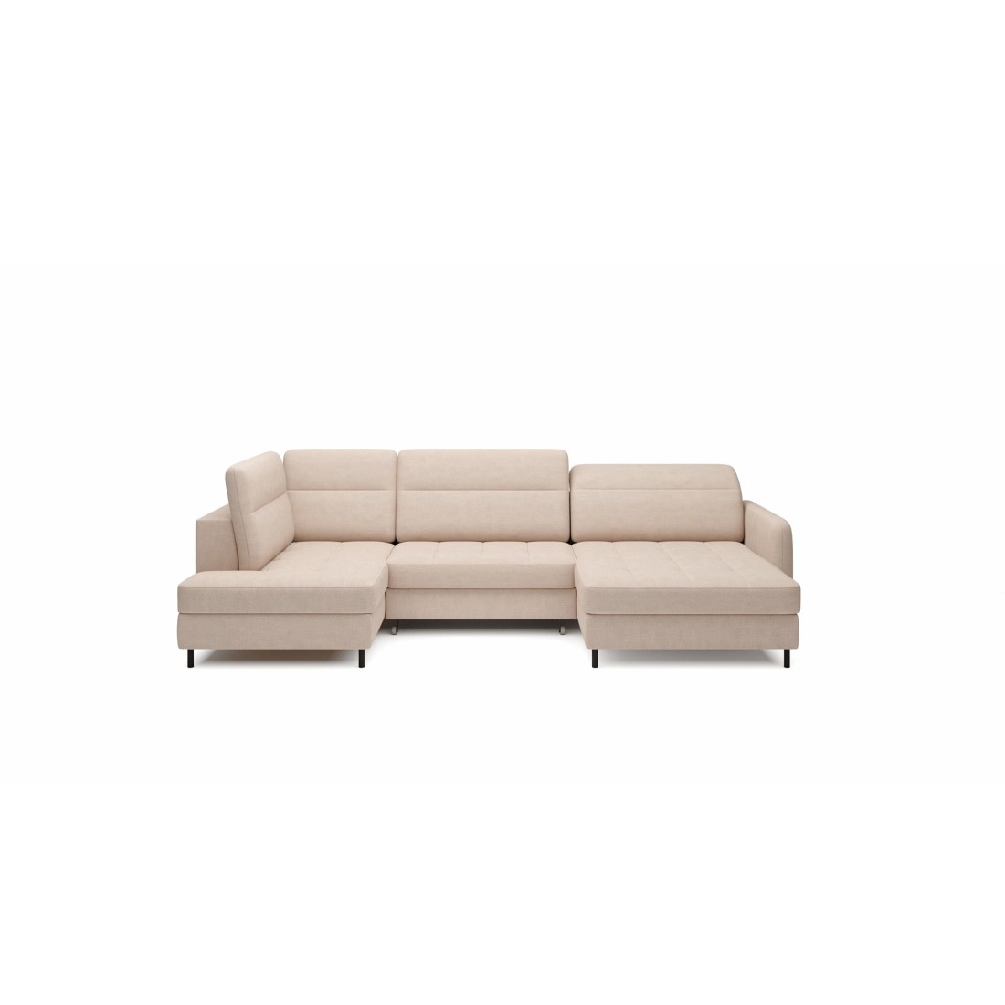 Canapé d’angle convertible BERTHO 306 cm beige crème chenillé – Angle droit avec coffre 