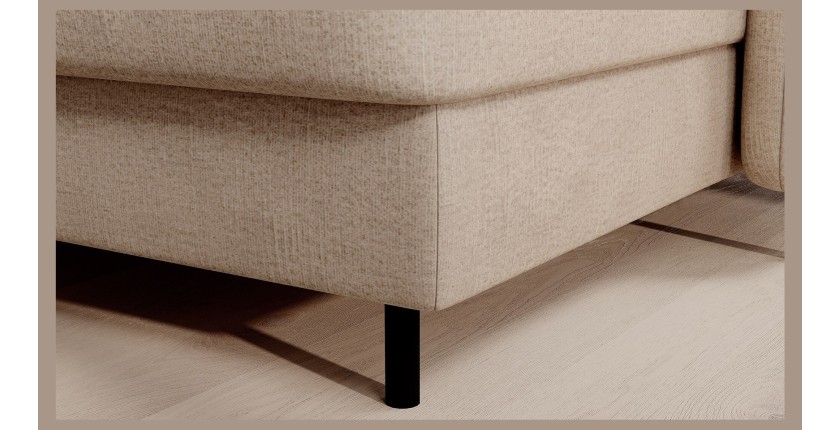Canapé d’angle convertible BERTHO 306 cm beige crème chenillé – Angle droit avec coffre 