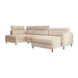 Canapé d’angle convertible BERTHO 306 cm beige crème chenillé – Angle droit avec coffre 