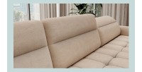 Canapé d’angle convertible BERTHO 306 cm beige crème chenillé – Angle droit avec coffre 