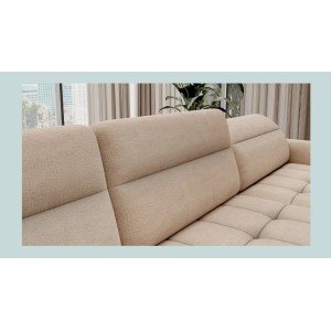 Canapé d’angle convertible BERTHO 306 cm beige crème chenillé – Angle droit avec coffre 