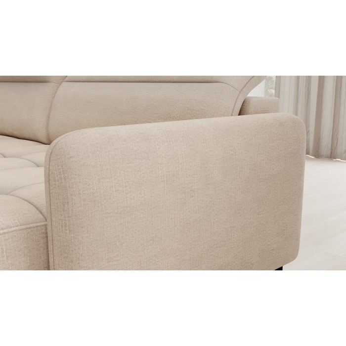 Canapé d’angle convertible BERTHO 306 cm beige crème chenillé – Angle droit avec coffre 