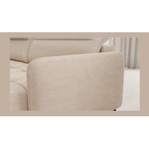 Canapé d’angle convertible BERTHO 306 cm beige crème chenillé – Angle droit avec coffre 