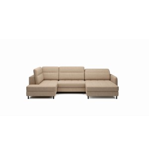 Canapé d’angle convertible BERTHO 306 cm marron clair chenillé – Angle droit avec coffre 