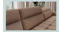 Canapé d’angle convertible BERTHO 306 cm marron clair chenillé – Angle droit avec coffre 