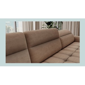 Canapé d’angle convertible BERTHO 306 cm marron clair chenillé – Angle droit avec coffre 