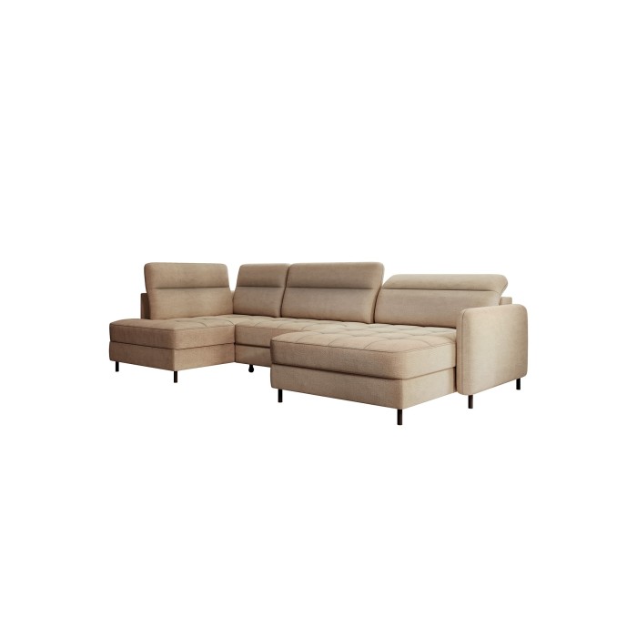 Canapé d’angle convertible BERTHO 306 cm marron clair chenillé – Angle droit avec coffre 