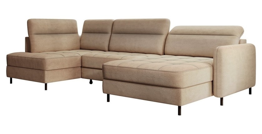 Canapé d’angle convertible BERTHO 306 cm marron clair chenillé – Angle droit avec coffre 