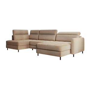 Canapé d’angle convertible BERTHO 306 cm marron clair chenillé – Angle droit avec coffre 