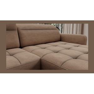Canapé d’angle convertible BERTHO 306 cm marron clair chenillé – Angle droit avec coffre 