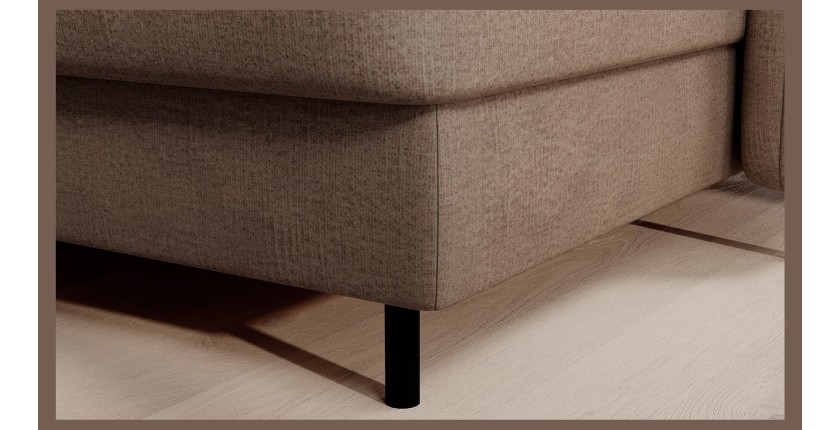 Canapé d’angle convertible BERTHO 306 cm marron clair chenillé – Angle droit avec coffre 