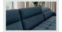 Canapé d’angle convertible BERTHO 306 cm bleu canard chenillé – Angle droit avec coffre 