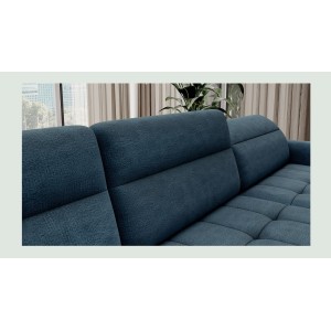 Canapé d’angle convertible BERTHO 306 cm bleu canard chenillé – Angle droit avec coffre 