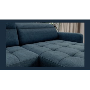 Canapé d’angle convertible BERTHO 306 cm bleu canard chenillé – Angle droit avec coffre 