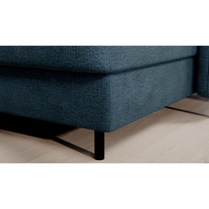 Canapé d’angle convertible BERTHO 306 cm bleu canard chenillé – Angle droit avec coffre 