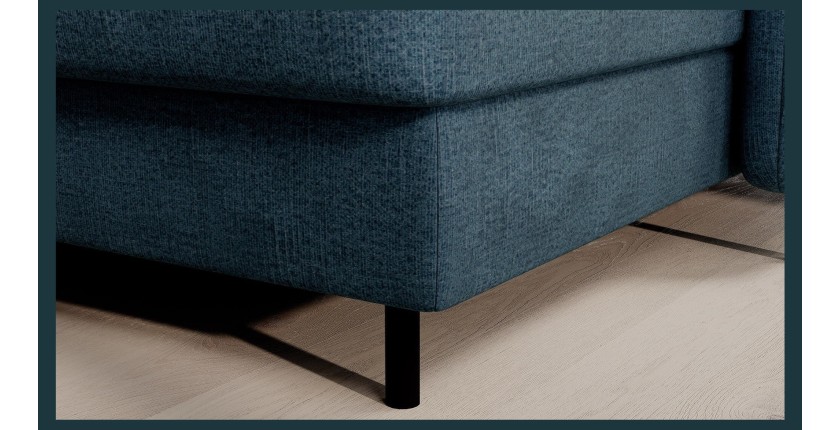 Canapé d’angle convertible BERTHO 306 cm bleu canard chenillé – Angle droit avec coffre 