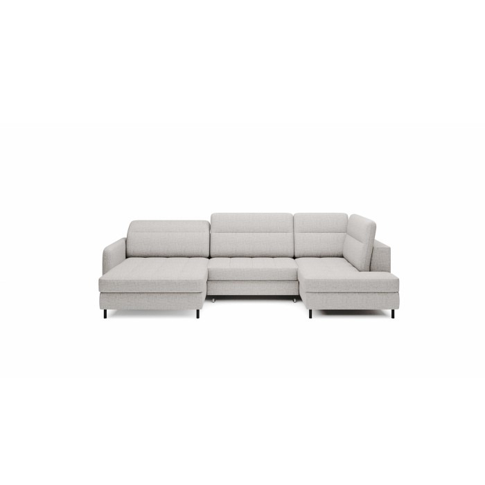 Canapé d’angle convertible BERTHO 306 cm gris clair effet chiné – Angle droit avec coffre 