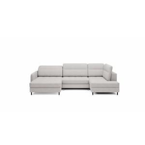 Canapé d’angle convertible BERTHO 306 cm gris clair effet chiné – Angle droit avec coffre 