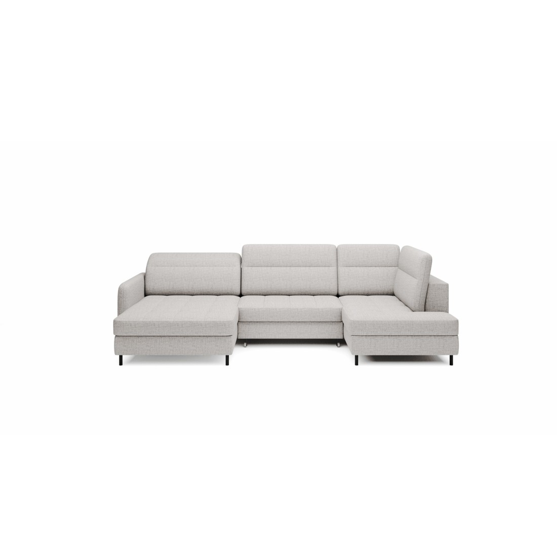 Canapé d’angle convertible BERTHO 306 cm gris clair effet chiné – Angle droit avec coffre 
