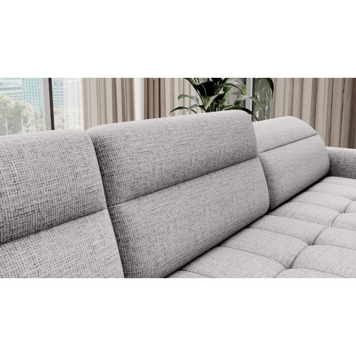 Canapé d’angle convertible BERTHO 306 cm gris clair effet chiné – Angle droit avec coffre 