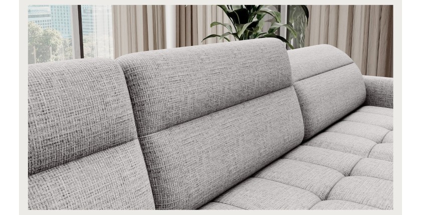 Canapé d’angle convertible BERTHO 306 cm gris clair effet chiné – Angle droit avec coffre 