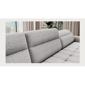 Canapé d’angle convertible BERTHO 306 cm gris clair effet chiné – Angle droit avec coffre 