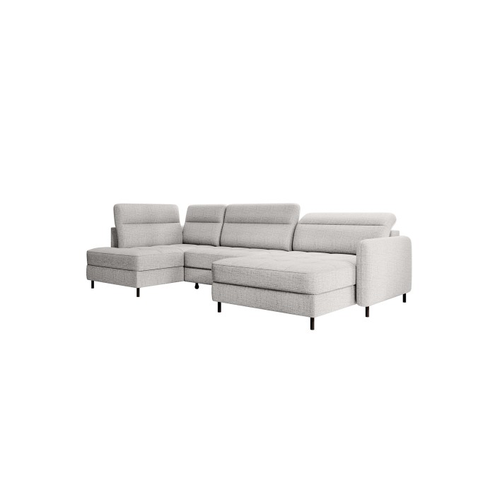 Canapé d’angle convertible BERTHO 306 cm gris clair effet chiné – Angle droit avec coffre 
