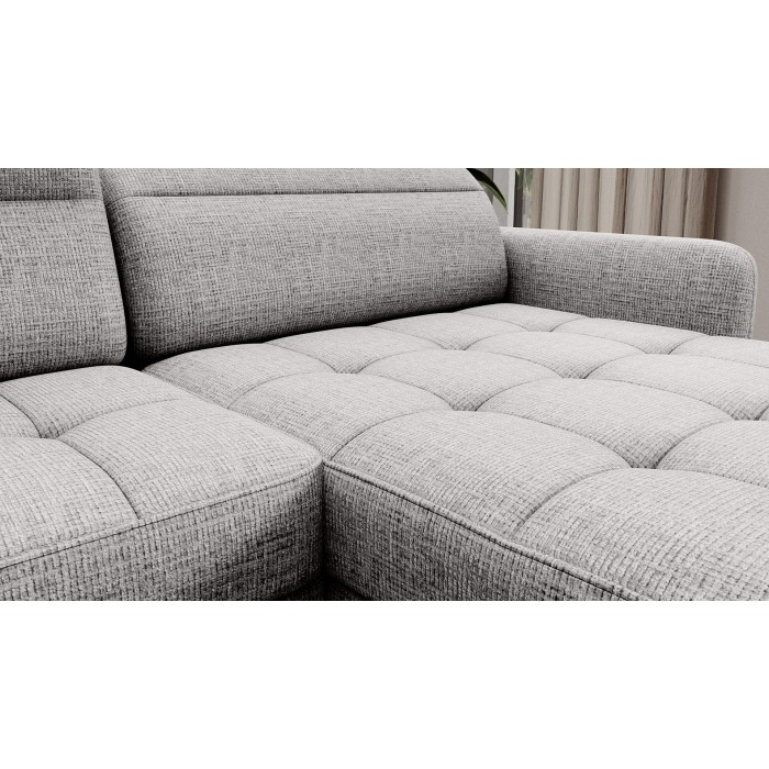Canapé d’angle convertible BERTHO 306 cm gris clair effet chiné – Angle droit avec coffre 
